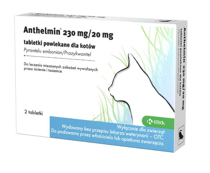 Anthelmin 230 mg/20 mg 2 tabletki powlekane dla kotów odrobaczanie