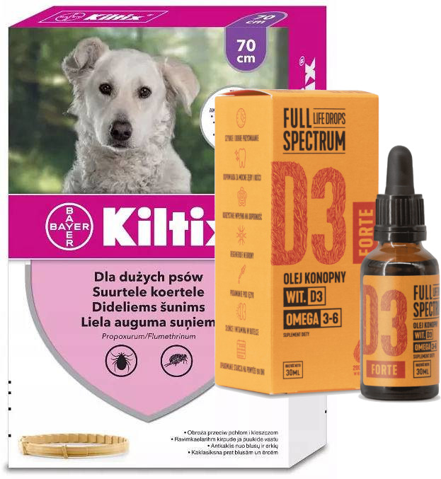 Bayer BAYER Kiltix Obroża dla psów dużych dł 70cm + olej konopny witamina D3 Forte 30ml dla ludzi) 56095-uniw