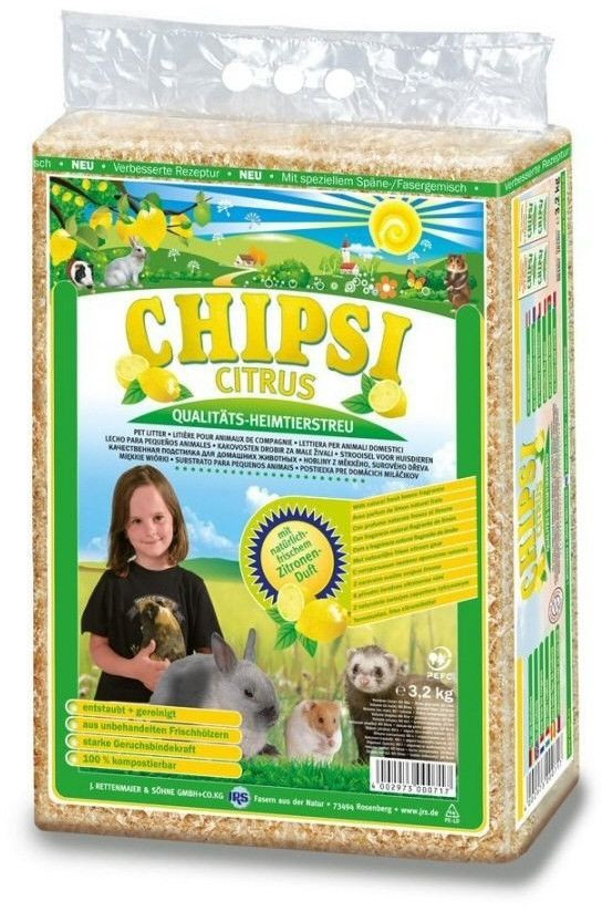 Chipsi Rettenmaier Trociny prasowane o zapachu cytrynowym 3.2kg 60l + Trociny zapachowe 15l GRATIS