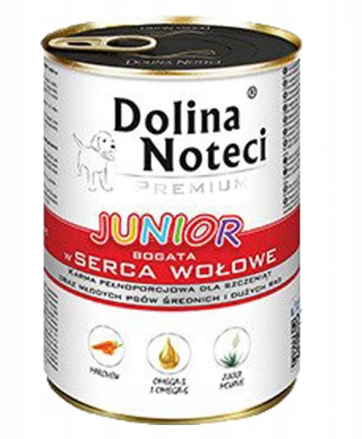 Dolina Noteci Premium Pies Junior Serca wołowe puszka 400g Dolina Noteci Premium Pies Junior Serca wołowe puszka 400g