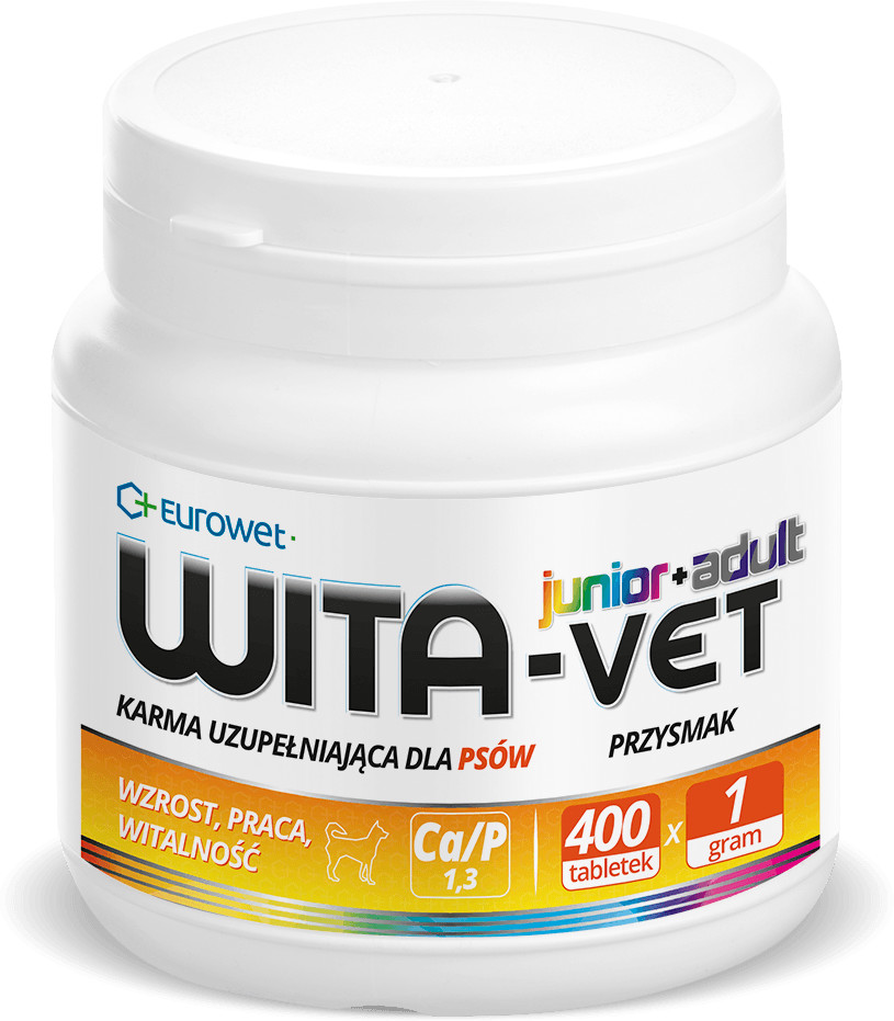 Eurowet WITA-VET JUNIOR+ADULT Ca/P 1,3 1g 400tab 51989-uniw Eurowet WITA-VET JUNIOR+ADULT Ca/P 1,3 1g 400tab 51989-uniw