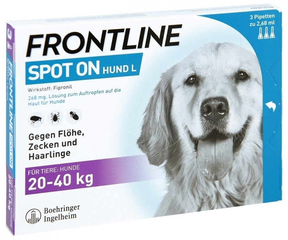 Frontline Frontline Spot On Pies L 20-40 kg trójpak L 3×2,68 ml Frontline Frontline Spot On Pies L 20-40 kg trójpak L 3x2,68 ml