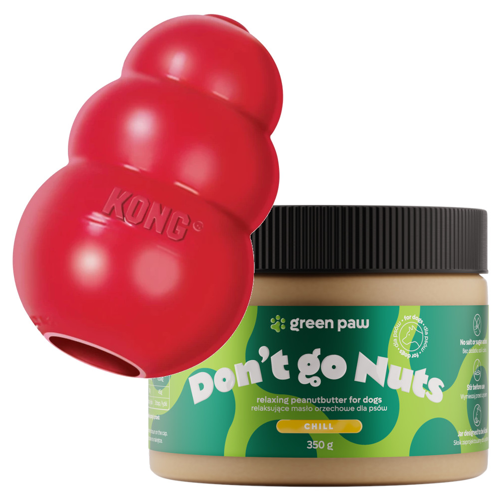KONG Classic L + Green Paw Don’t go Nuts 350g – Masło orzechowe z CBD dla psów (Human Grade) KONG Classic L + Green Paw Don’t go Nuts 350g - Masło orzechowe z CBD dla psów (Human Grade)