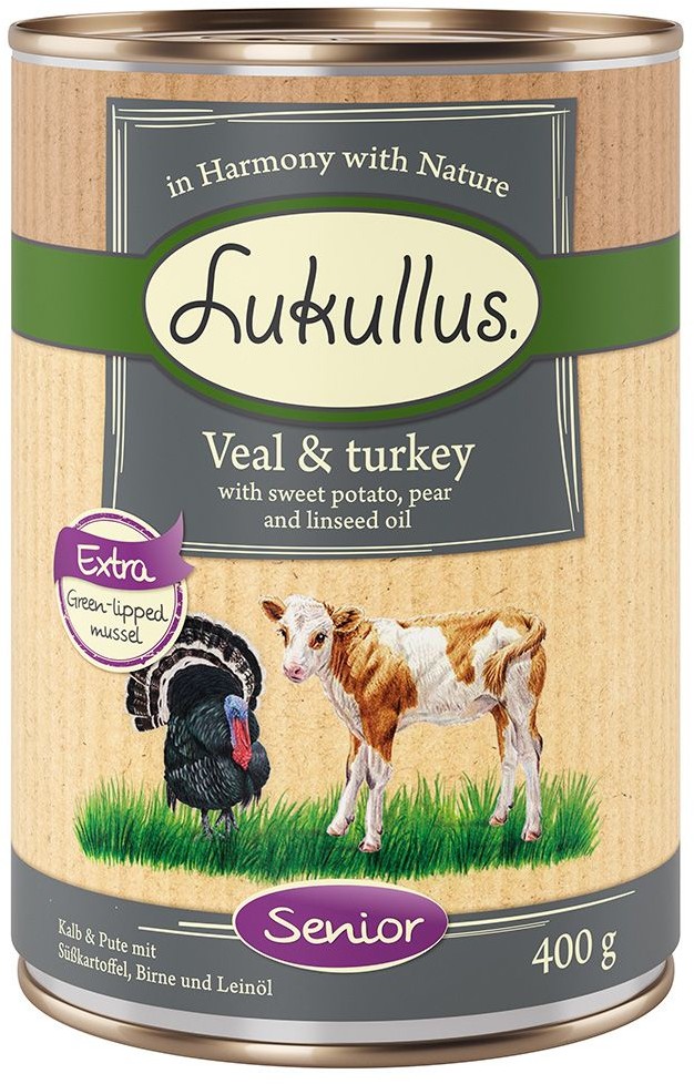 Lukullus Naturkost Senior 6 x 400 g Indyk i cielęcina Lukullus Naturkost Senior 6 x 400 g Indyk i cielęcina