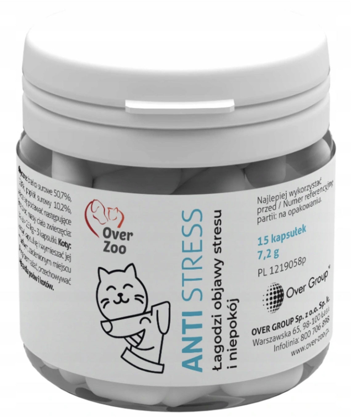 Over Zoo Anti Stress Tabletki Łagodzące Stres Psa Kota 15 Kapsułek OVER-01