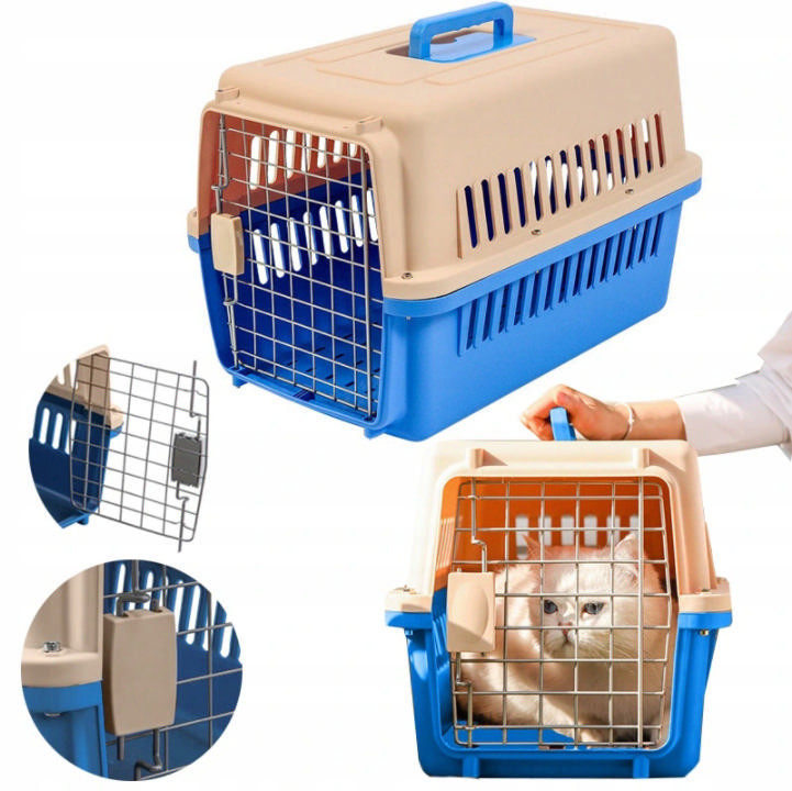 PETSTORY PETSTORY Transporter Kojec Klatka dla Kota Psa Beżowo-Niebieski) HKX-0001-BEZOWY PETSTORY PETSTORY Transporter Kojec Klatka dla Kota Psa Beżowo-Niebieski) HKX-0001-BEZOWY