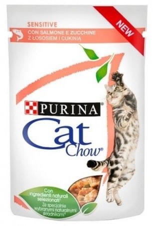 Purina Cat Chow CAT CHOW Sensitive Karma z łososiem i cukinią w sosie 85g 43523-uniw Purina Cat Chow CAT CHOW Sensitive Karma z łososiem i cukinią w sosie 85g 43523-uniw