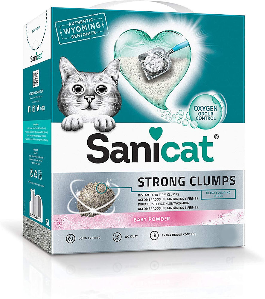 Sanicat Sanicat Żwirek bentonitowy Strong Clumps Baby Powder dla kota op 10l Sanicat Sanicat Żwirek bentonitowy Strong Clumps Baby Powder dla kota op 10l