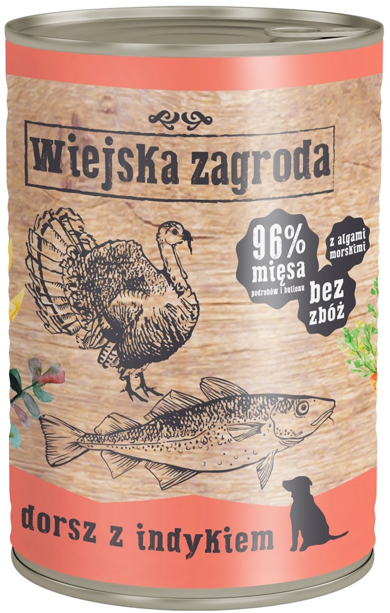 Wiejska Zagroda Wiejska Zagroda Karma z dorszem i indykiem dla psa 400g Wiejska Zagroda Wiejska Zagroda Karma z dorszem i indykiem dla psa 400g