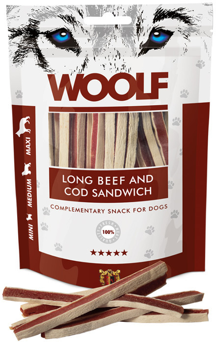 Woolf Woolf Przysmak Long Beef and Cod Sandwich dla psa op 100g Woolf Woolf Przysmak Long Beef and Cod Sandwich dla psa op 100g